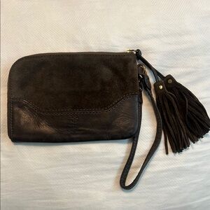 Frye Brown Leather Wristlet with Tassel